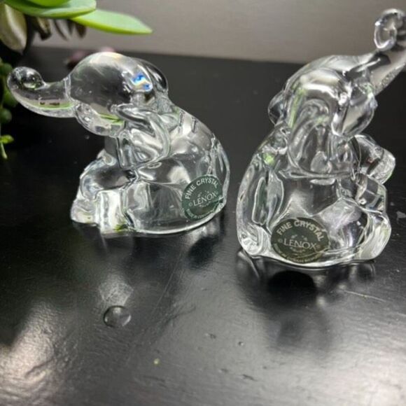 Lenox Elephant Salt & Pepper Shaker Set Full Lead Crystal Prosperity Trunk Up - Picture 5 of 11
